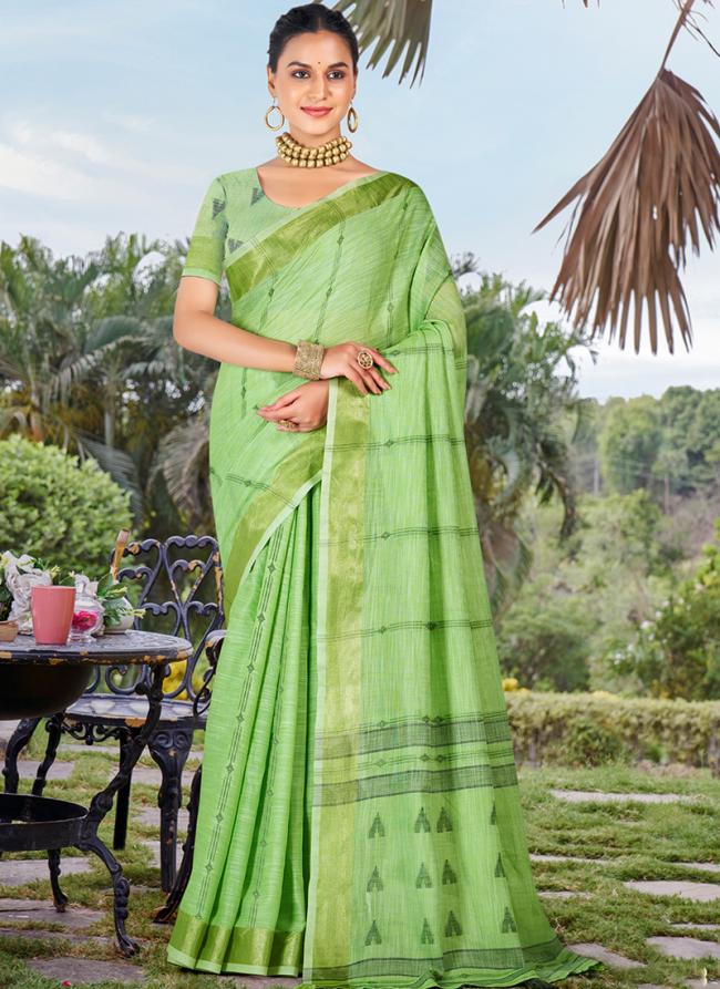 Cotton Green Daily Wear Weaving Saree